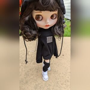 3 piece outfit. Shirt, leg warmers and hood with rabbit ears. For 29" dolls